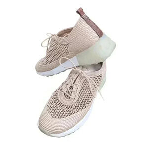 Sam Edelman Women's Delma Raffia Pink Lace-Up Sneakers Size 9.5